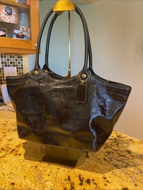 Coach Black Patent Leather Tote Bag-Bleeker 12362